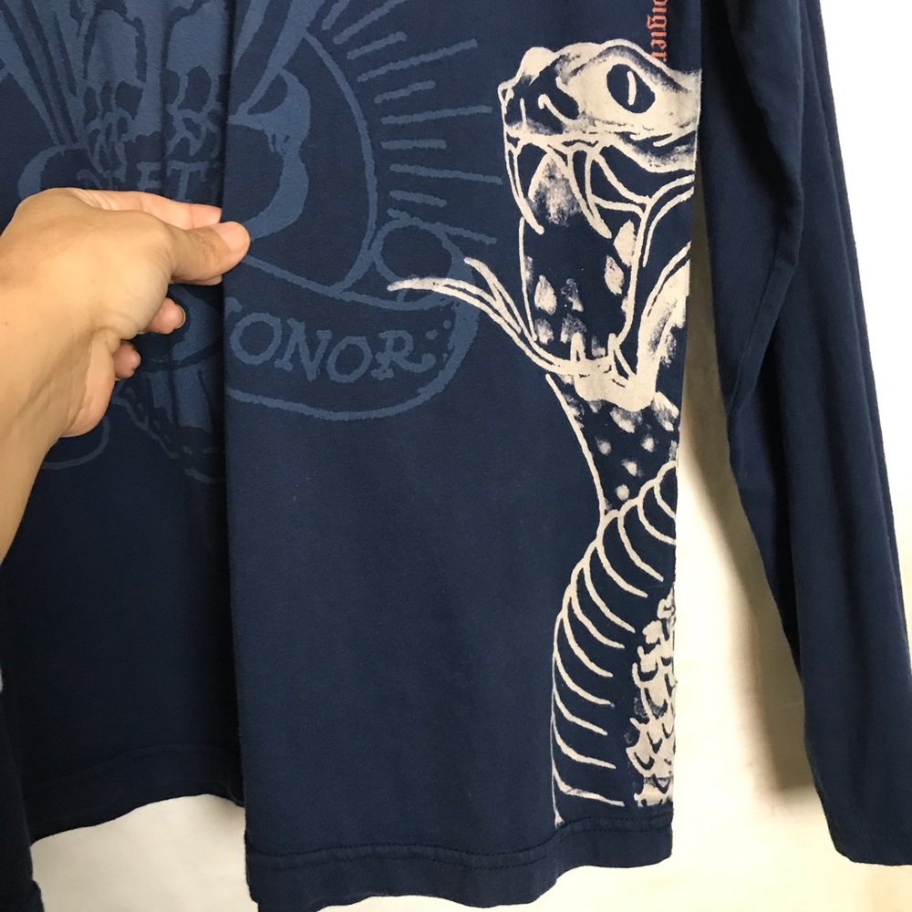 VTG Ed Hardy Y2K Blue Skull Snake Graphic Long Sleeve Shirt Mens Size XXL Alt - Picture 5 of 13